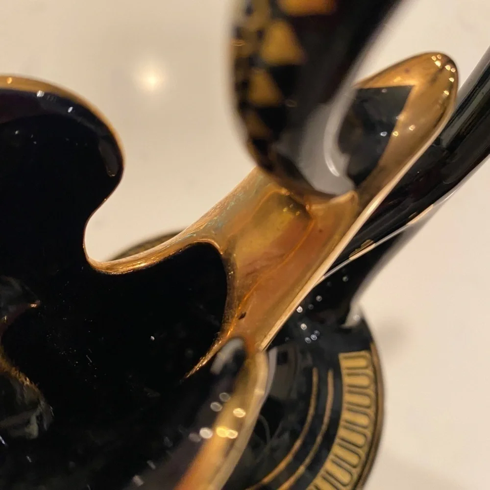 Vintage i. Spyropoulos Greek Black Mythology Vase. Hand Made in Greece 24K Gold
